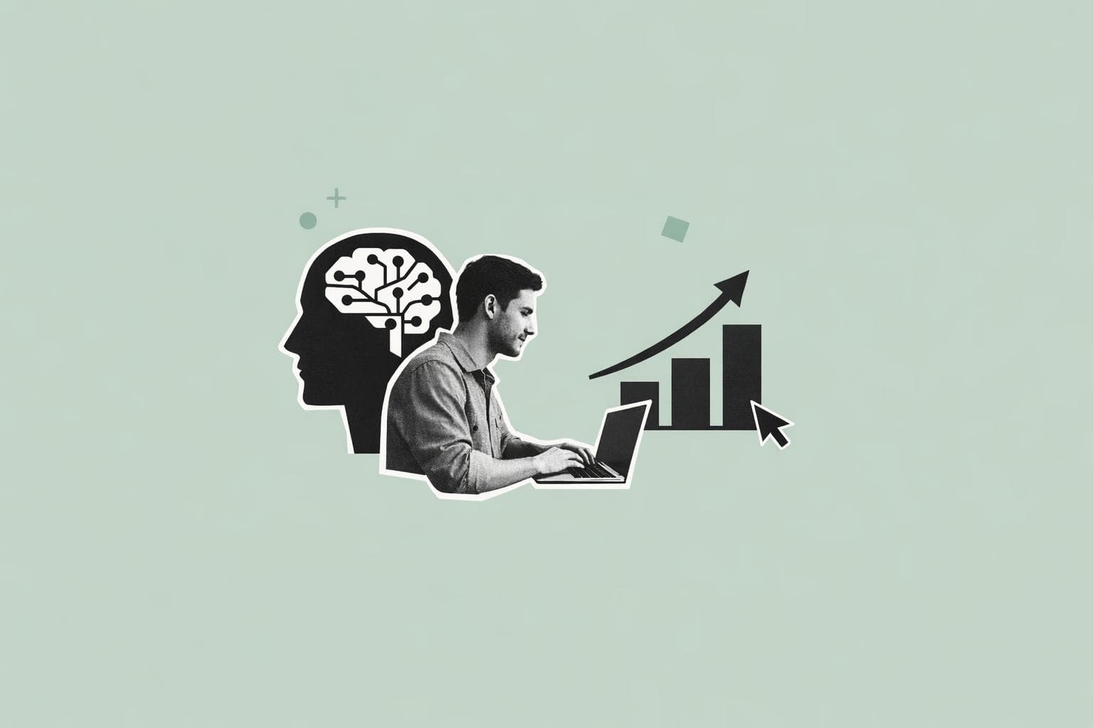 Founder brasileiro trabalhando com ferramentas de IA em laptop, representando startup enxuta escalando com inteligência artificial