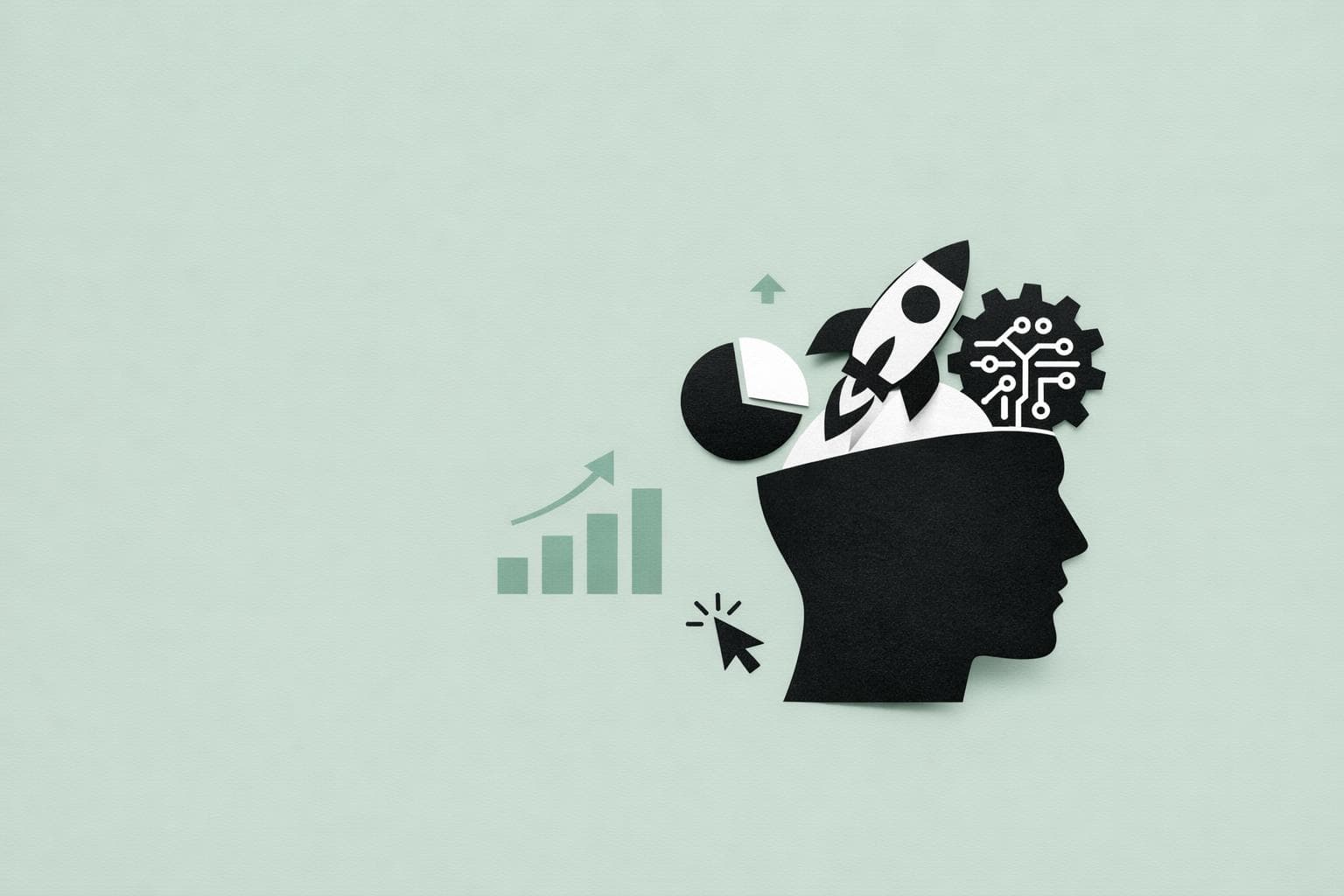 Tela de dashboard de marketing com ferramentas de IA exibindo métricas e criação de conteúdo automatizada